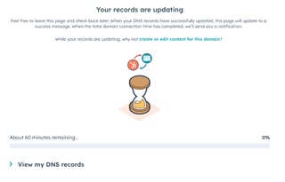 DNS records instructions or status in HubSpot